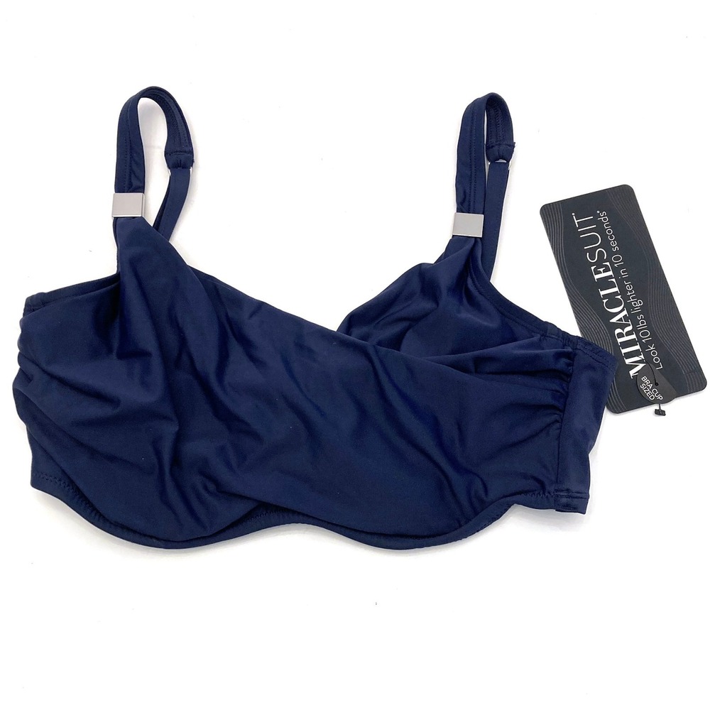 Miraclesuit Surplice Bra Bikini Top Underwire Bra Womens 36DDD Navy Blue NEW